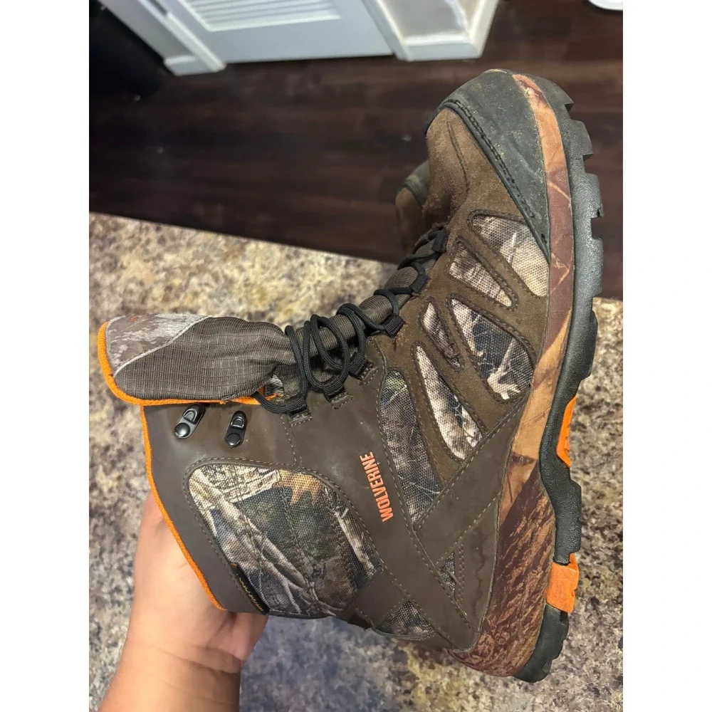Wolverine Mens Waterproof Hunting Boots Camo Brown Orange Size 11.5 M Leather